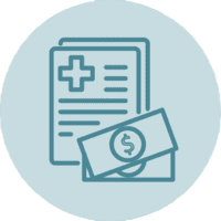 Costs of Surgery Icon an Icon of medical document with cross and money, symbolizing healthcare costs.