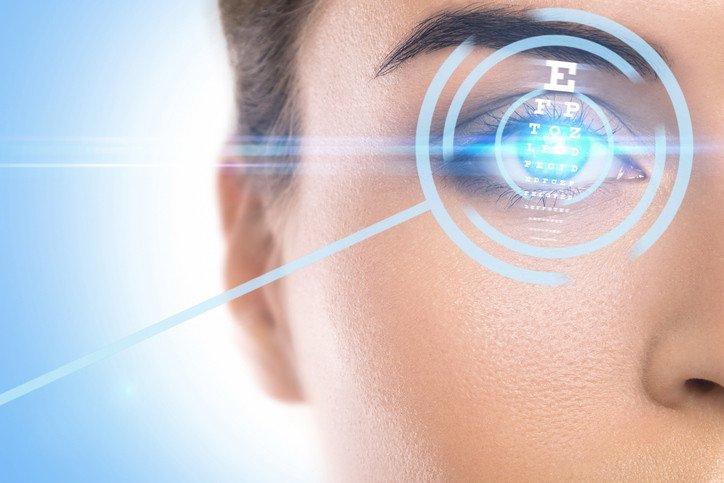 Patient's eye being examined before laser vision correction.
